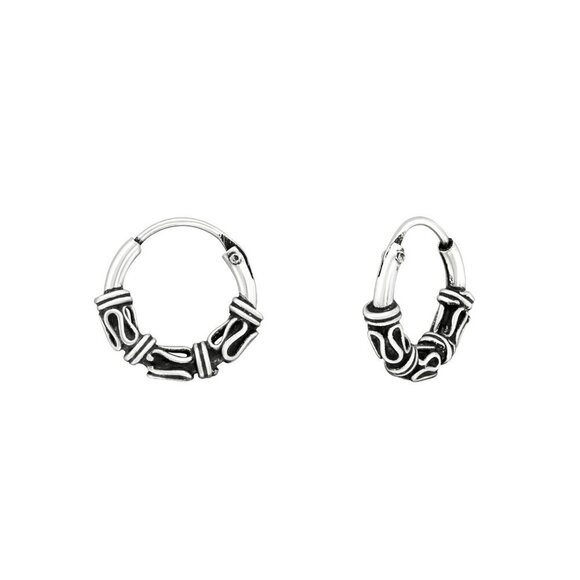 Sterling Silver Bali Hoop Earrings 10 mm - Picture 1 of 6
